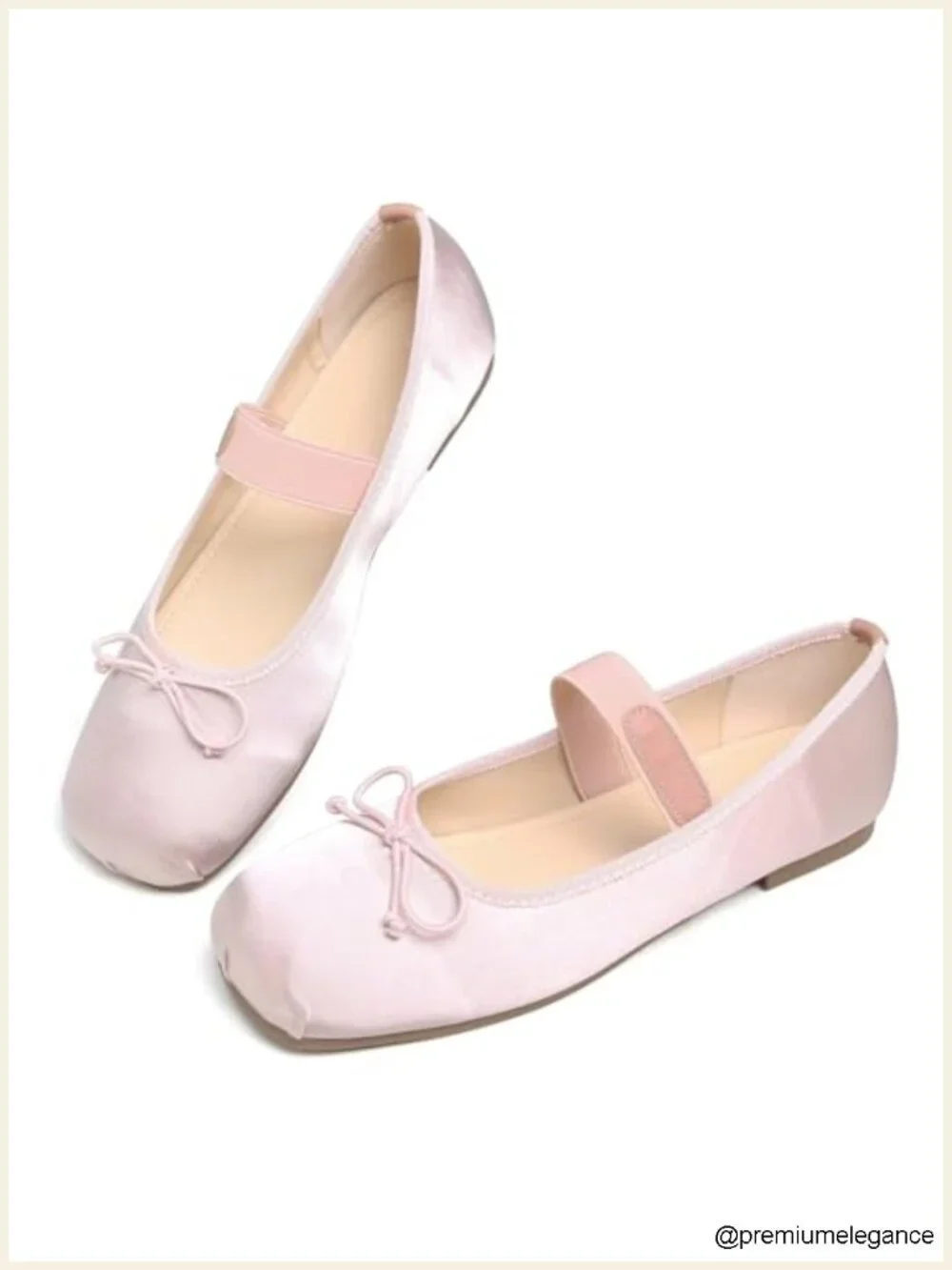 Square Toe Satin Mary Jane Ballet Flats Elastic Strap Ballerina Shoes